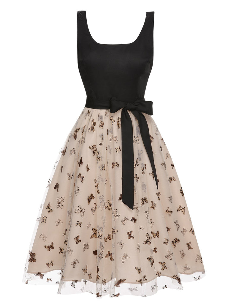 [Vorverkauf] Beige 1950er Masche Schmetterling Gurt Kleid