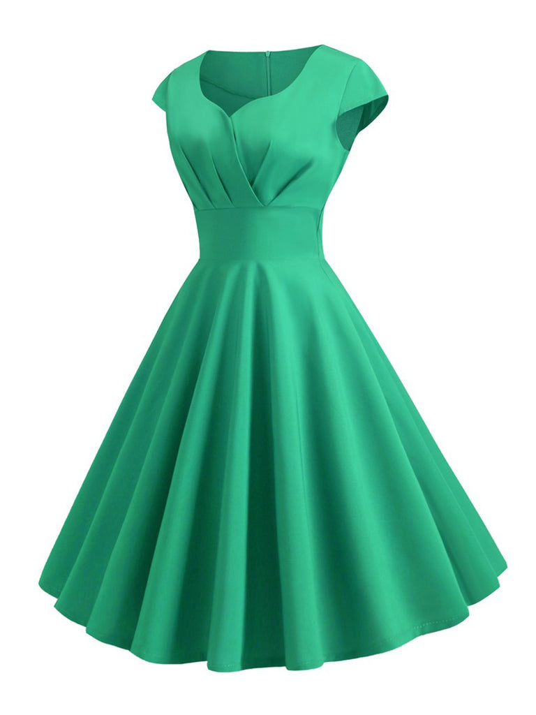 1950er Solides Herzausschnitt Kurzärmeliges Kleid
