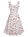 Weiß 1950er Schleife Kirsche Sweetheart Ausschnitt Kleid