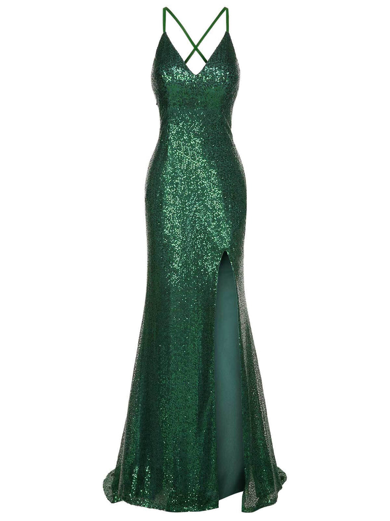 1920er V-Ausschnitt Seitlichem Schlitz Pailletten Sling Kleid