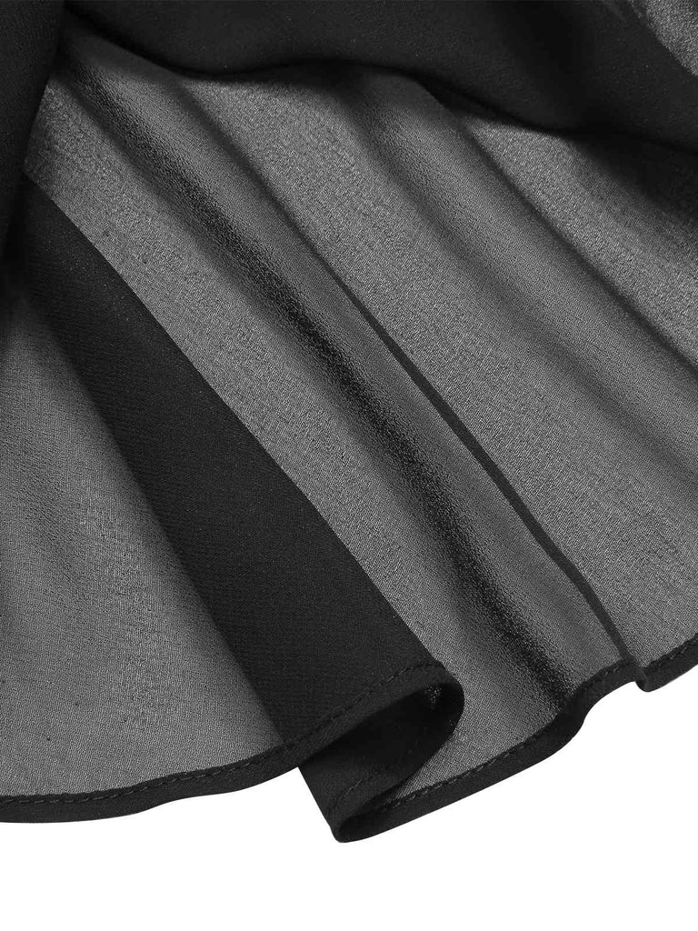 [Vorverkauf] Schwarz 1950er V-Ausschnitt Perlmuttknöpfen Kleid