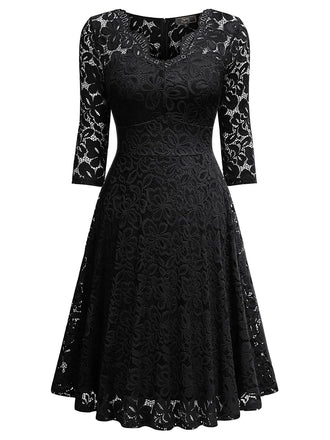 1940er Solide Kragen mit Blumenbordüre Kleid