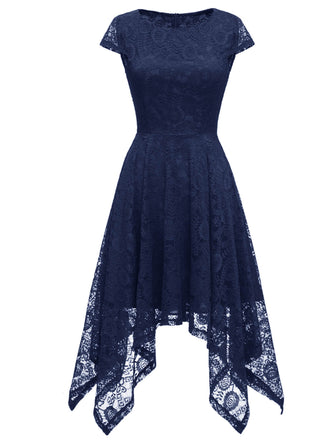 1940er Solide Unregelmäßigem Saum Kleid