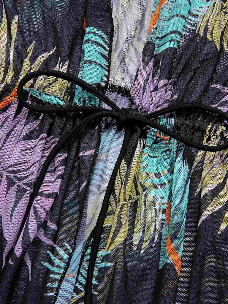 [Übergröße] Multicolor 1960er Tropisch Botanisch Krawatte Cover-Up