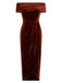 Karamellfarbe 1960er Schulterfreies Tulpen Samtkleid