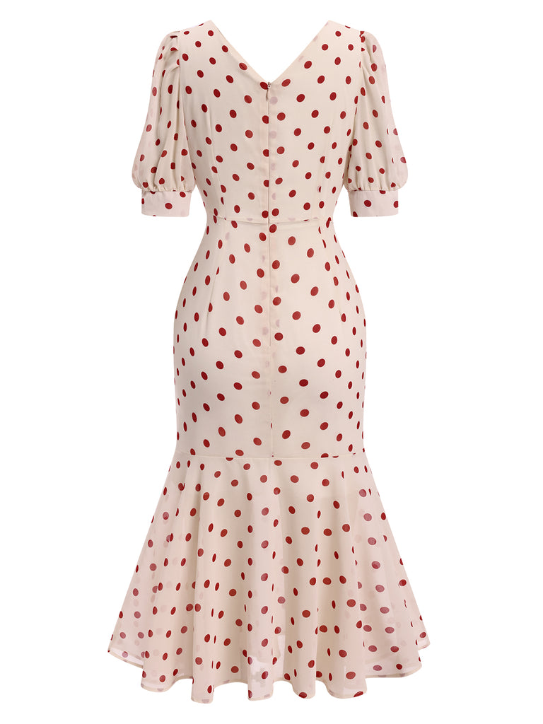 Schwarz 1930er Polka Dot Meerjungfrauenkleid