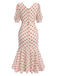 Beige 1930er Polka Dot Meerjungfrauenkleid