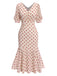 Beige 1930er Polka Dot Meerjungfrauenkleid