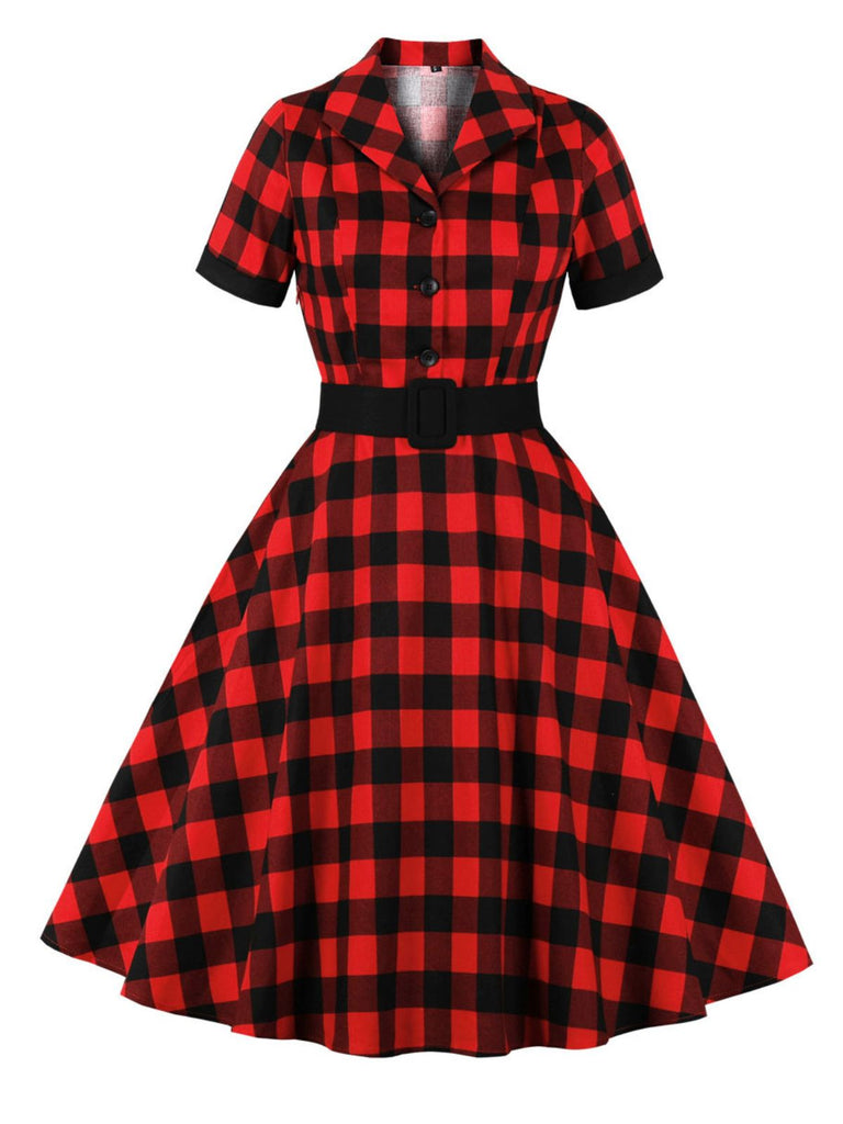 1950er Retro  Kontrast kurze Ärmel Revers Kleid