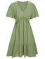 1950er Solide V-Ausschnitt Spleißen Spitze Ausgestelltes Kleid