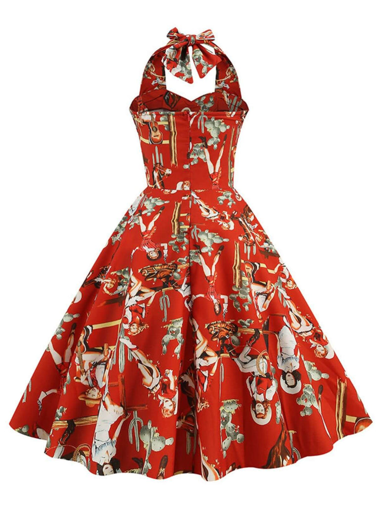 1950er Retro Bildhaft Halter Swing Kleid