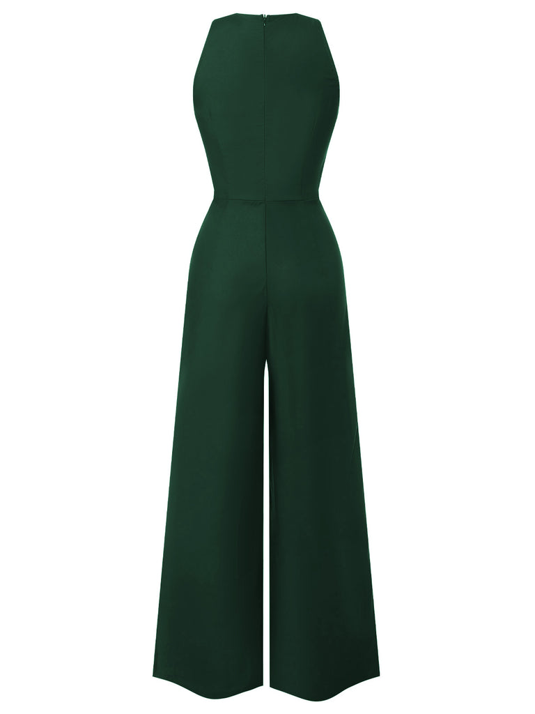 Rosa 1950er Ärmellos Geknöpft Solide Jumpsuit