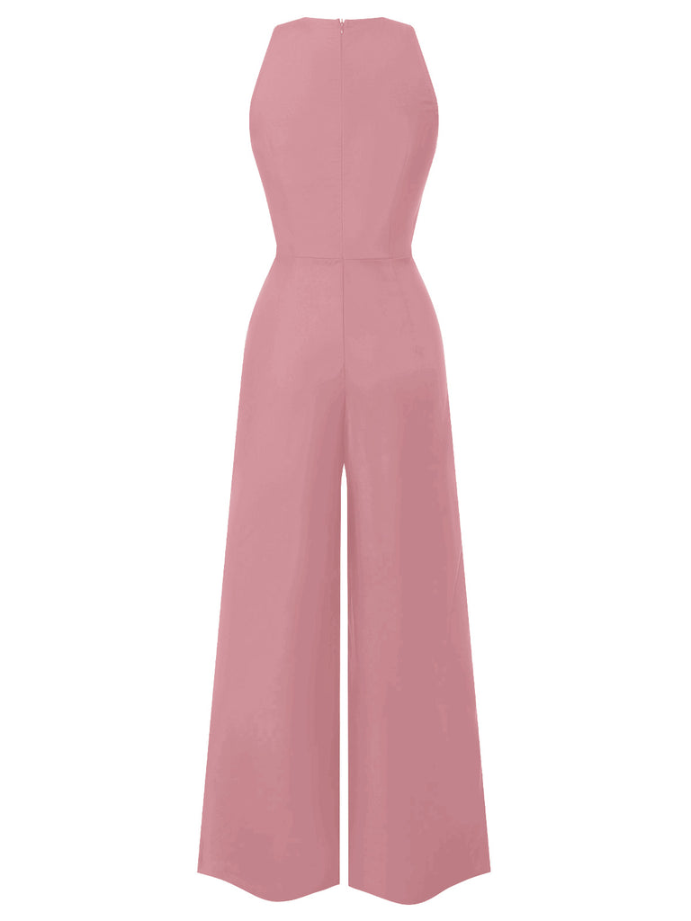 Rosa 1950er Ärmellos Geknöpft Solide Jumpsuit