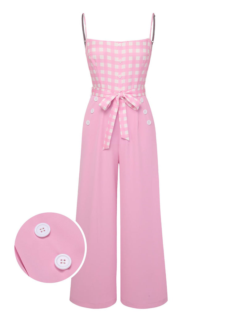 Rosa 1950er Gingham Karierter Hosenträger Jumpsuit