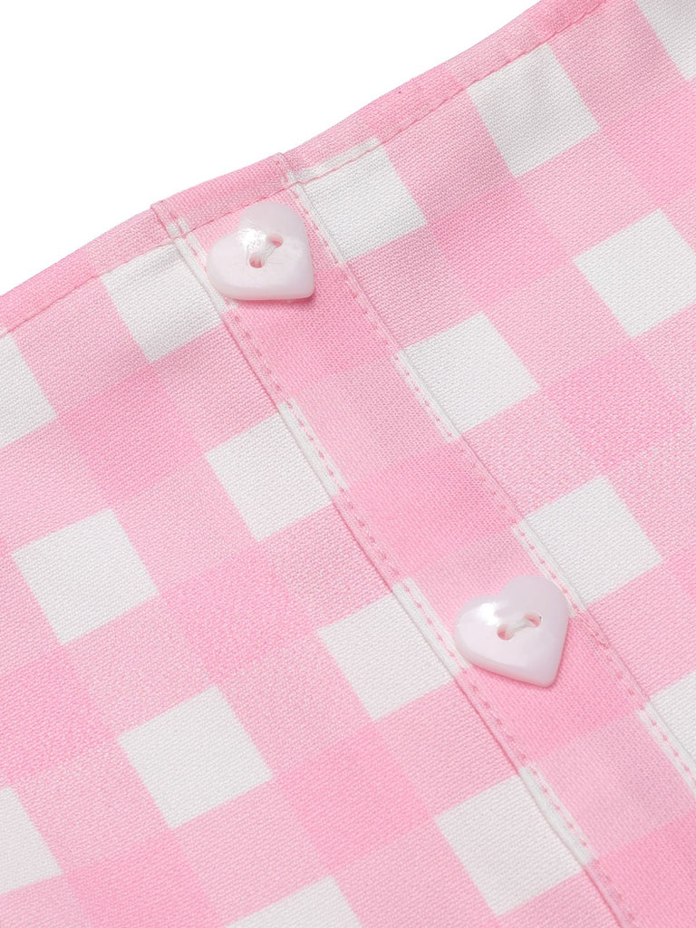 Rosa 1950er Gingham Karierter Hosenträger Jumpsuit