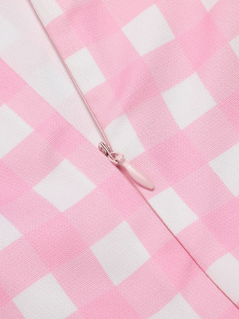 Rosa 1950er Gingham Karierter Hosenträger Jumpsuit