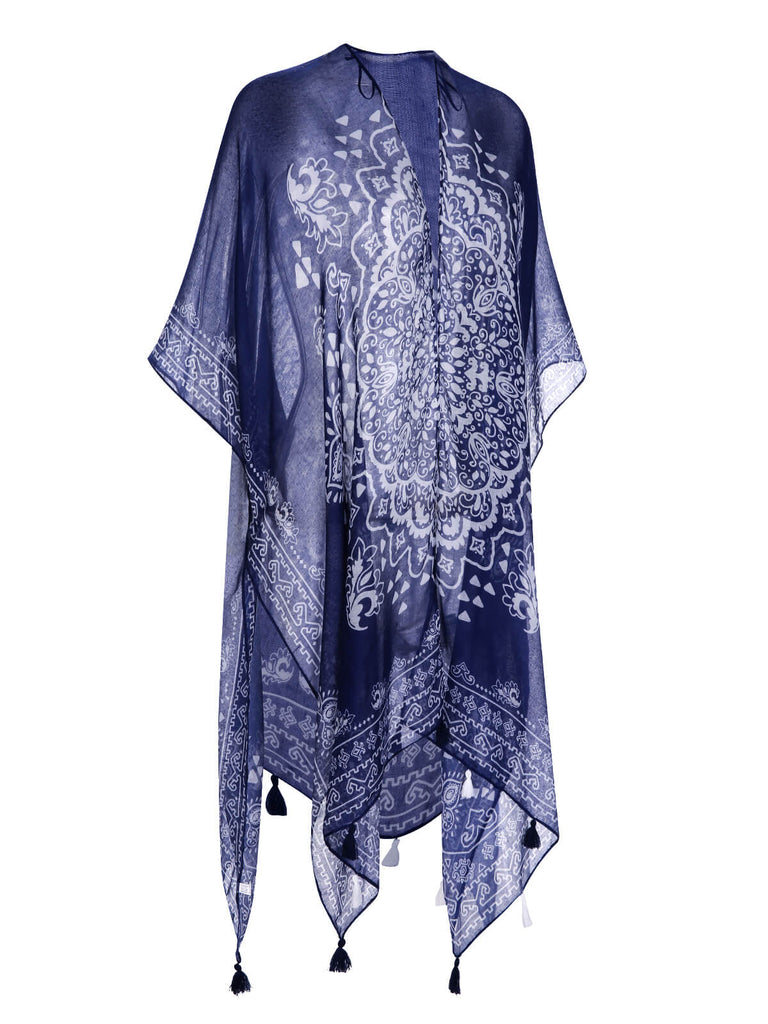 Tiefblau 1960er Mandala-Schal Cover-up