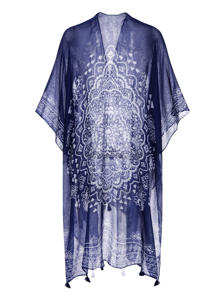 Tiefblau 1960er Mandala-Schal Cover-up