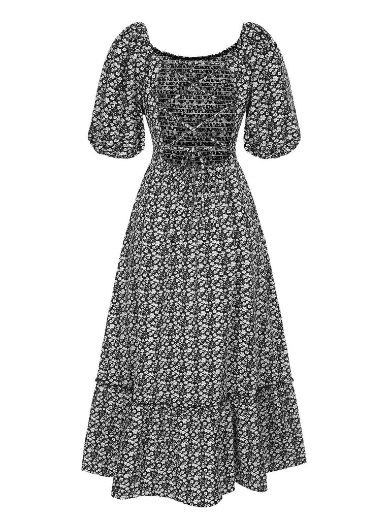 1940er Quadratischer Hals Rückenfreies Kleid