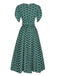 Grün 1940er Blume Taille Binden Kleid