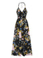 Multicolor 1940er Smocked Halter Blumen Kleid