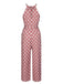 Rosa 1930er Polka Dots Kordelzug Halter Jumpsuit