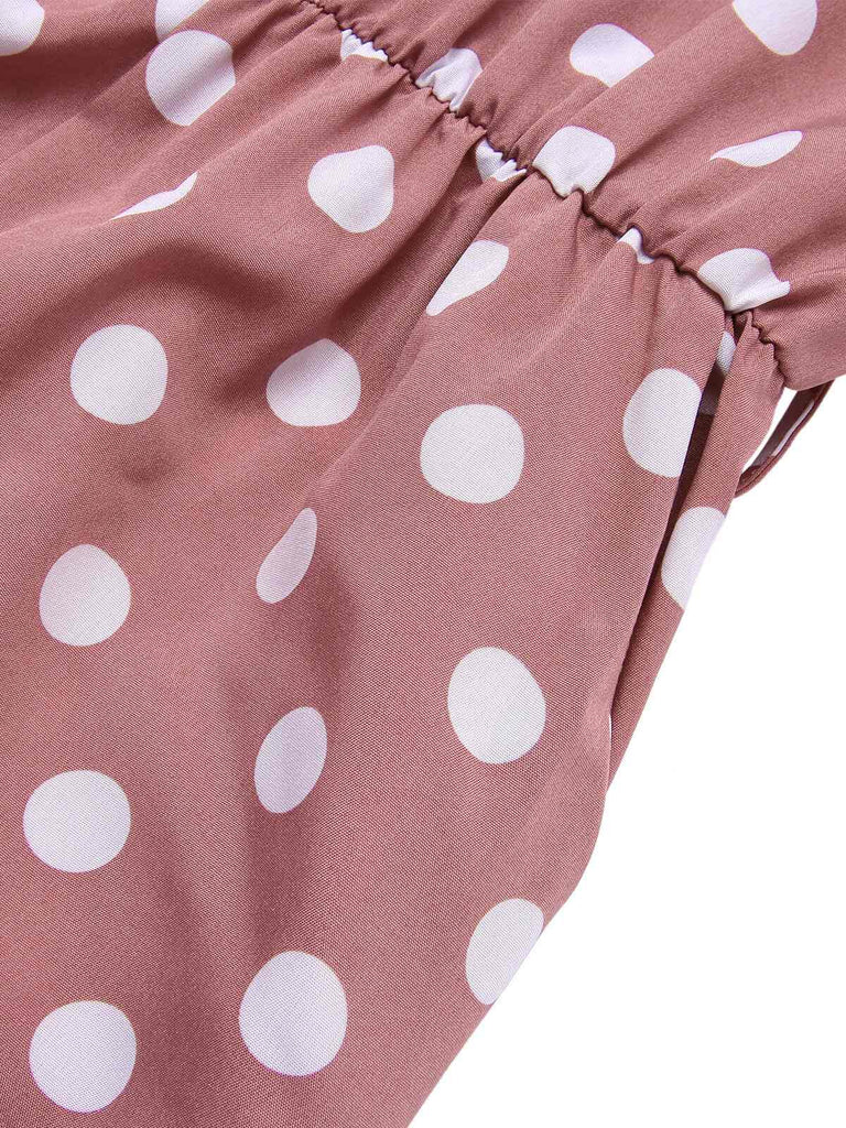 Rosa 1930er Polka Dots Kordelzug Halter Jumpsuit