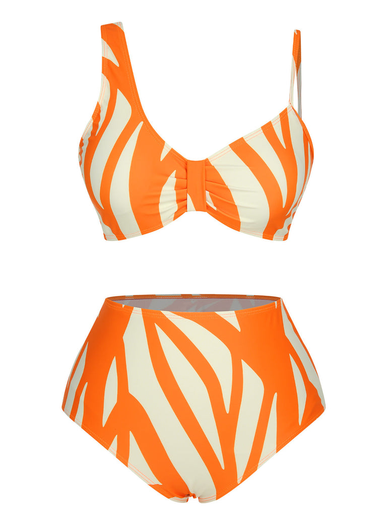 Orange 1960er Riemen Streifen Swimsuit
