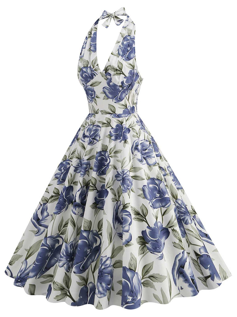 1950er Halter Blumen Ärmelloses Kleid