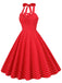 Rot 1950er Polka Dot Halter Swing Kleid