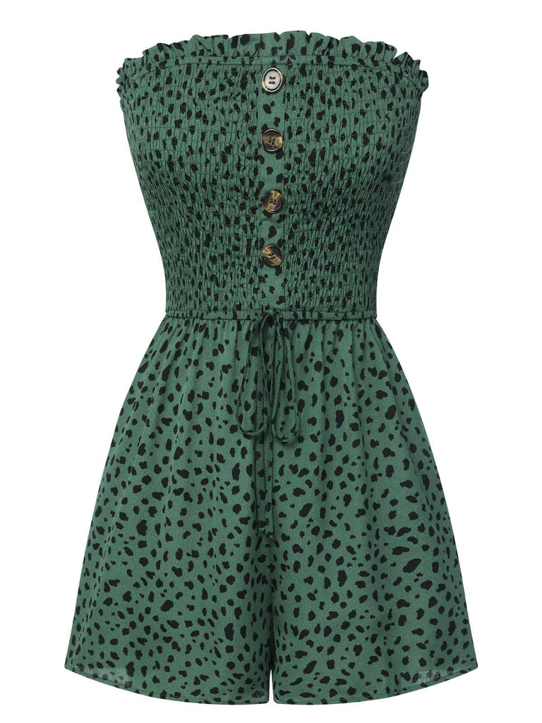 Grün 1950er Leopard Rohr Top Romper