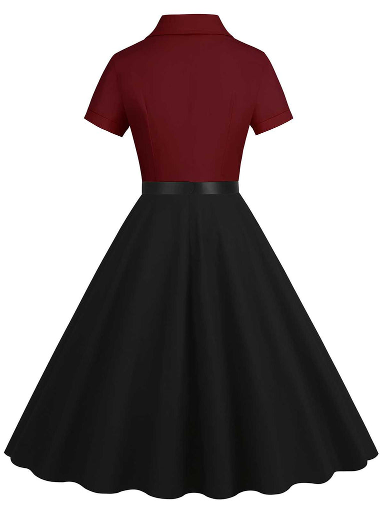 1950er Revers Kontrast Kleid mit Gürtel