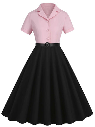 1950er Revers Kontrast Kleid mit Gürtel