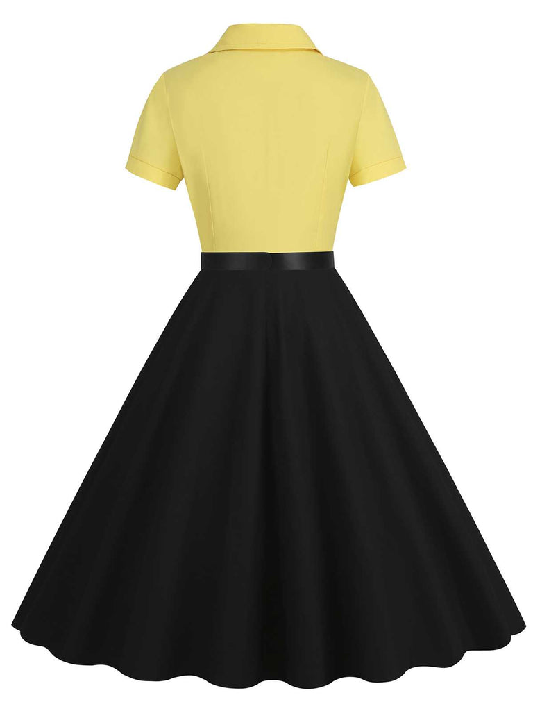 1950er Revers Kontrast Kleid mit Gürtel