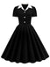 1950er Hemdkragen Weiß Knöpfen Swing Kleid