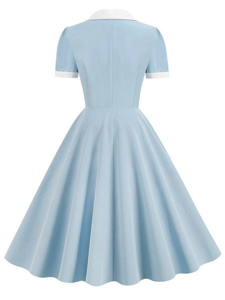 1950er Hemdkragen Weiß Knöpfen Swing Kleid