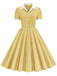 1950er Hemdkragen Weiß Knöpfen Swing Kleid