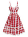 Rot 1950er Plaid Spitze Bogen Gurt Kleid