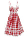 Rot 1950er Plaid Spitze Bogen Gurt Kleid