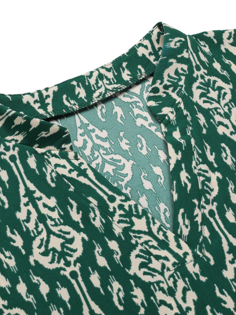 Grün 1940er Vintage Allover-Print Bluse