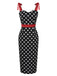 Schwarz 1960er Polka Dot Bogen Bleistiftkleid