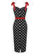 Schwarz 1960er Polka Dot Bogen Bleistiftkleid