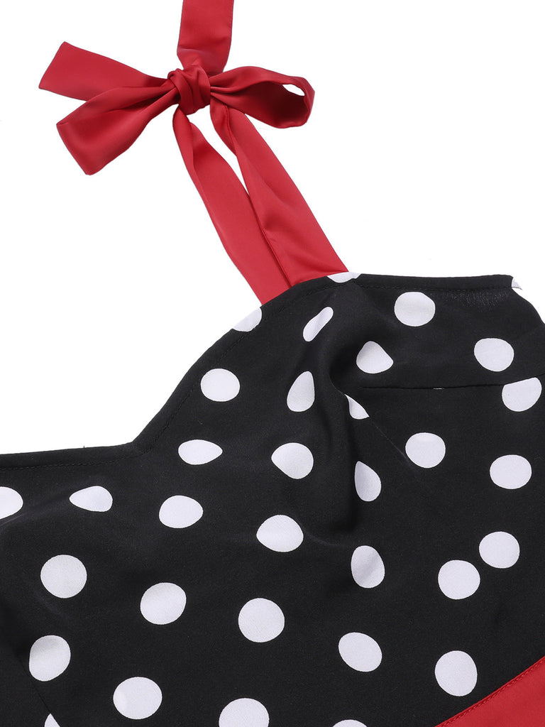 Schwarz 1960er Polka Dot Bogen Bleistiftkleid