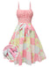 [Vorverkauf] Rosa 1950er Polka Dots Blume Patchwork Kleid