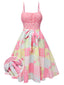 Rosa 1950er Polka Dots Blume Patchwork Kleid