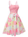 Rosa 1950er Polka Dots Blume Patchwork Kleid