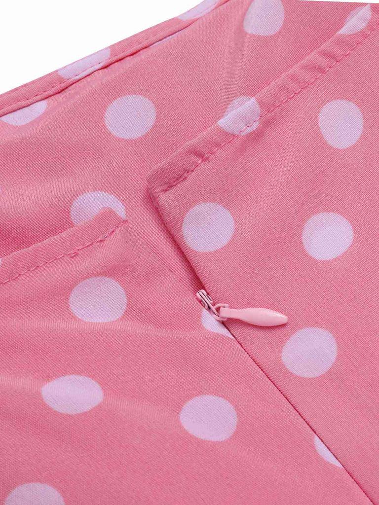 Rosa 1950er Polka Dots Blume Patchwork Kleid