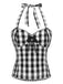 2PCS Schwarz 1950er Plaid Halter Top & Schirmrock