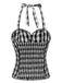 2PCS Schwarz 1950er Plaid Halter Top & Schirmrock