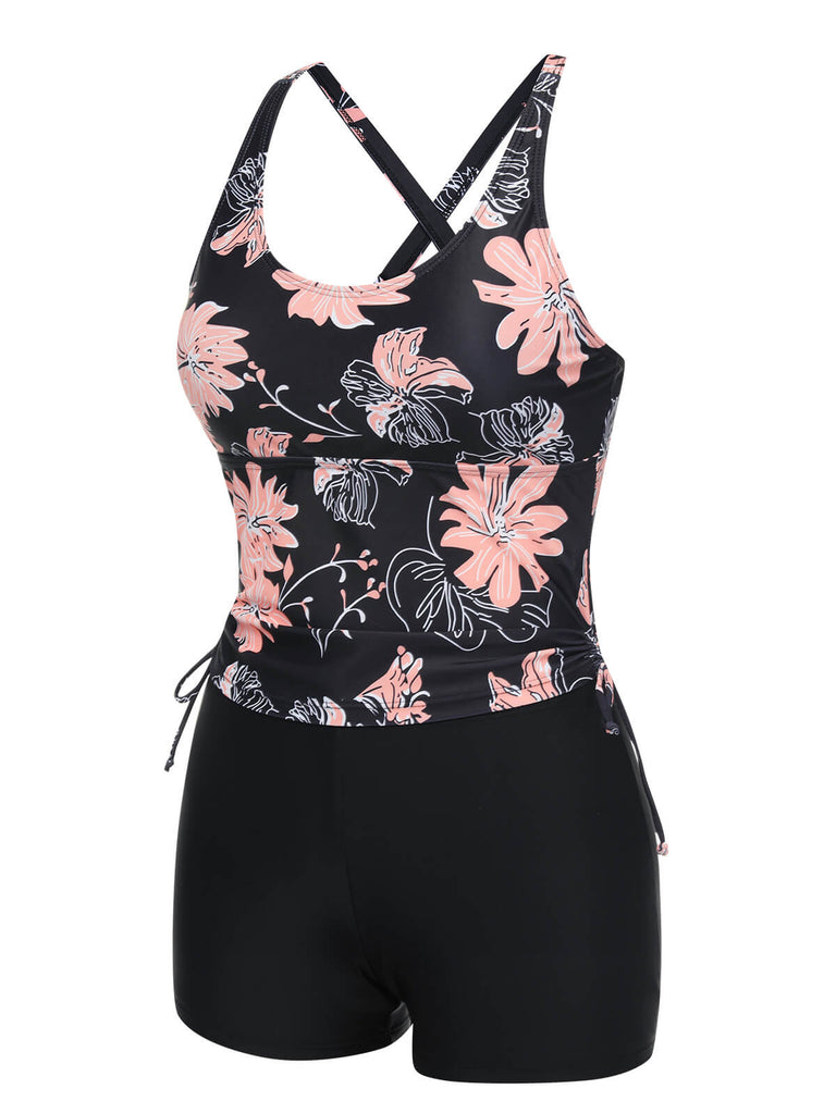 1930er Rosa Blumen Schnürung Tankini